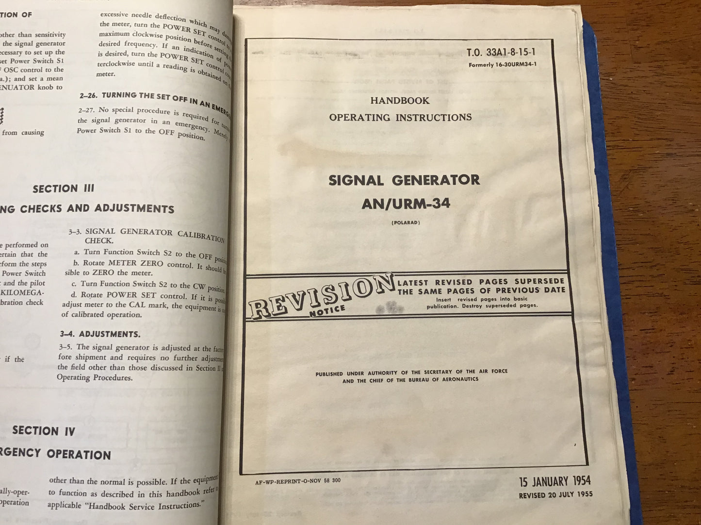 Vintage 1954-55 AN/URM-34 Signal Generator Polarad Military Technical Manual Set T.O. 33A1-8-15