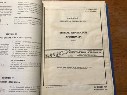 Vintage 1954-55 AN/URM-34 Signal Generator Polarad Military Technical Manual Set T.O. 33A1-8-15