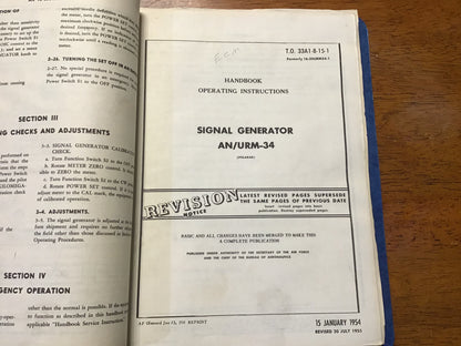 Vintage 1954-55 AN/URM-34 Signal Generator Polarad Military Technical Manual Set T.O. 33A1-8-15