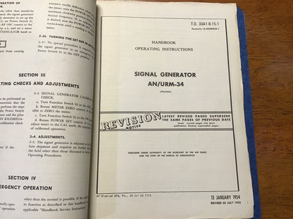 Vintage 1954-55 AN/URM-34 Signal Generator Polarad Military Technical Manual Set T.O. 33A1-8-15