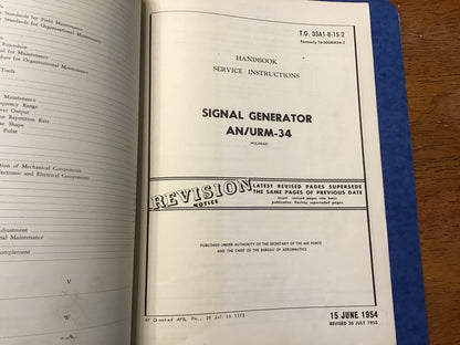Vintage 1954-55 AN/URM-34 Signal Generator Polarad Military Technical Manual Set T.O. 33A1-8-15