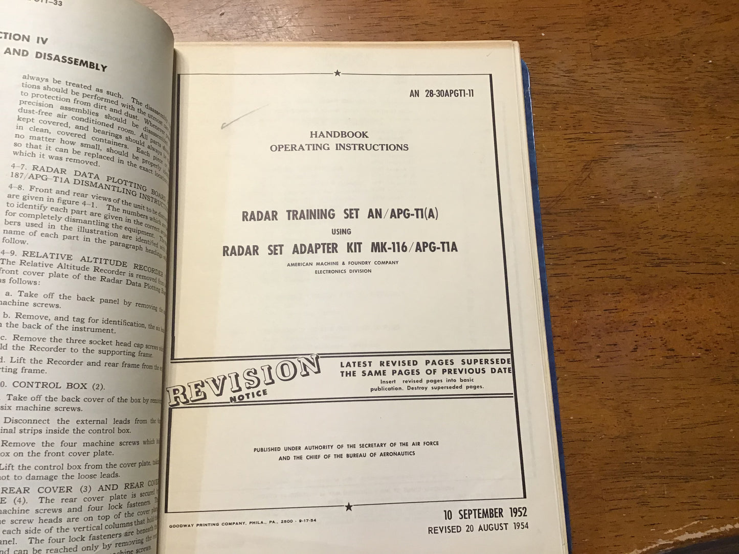 1952-55 AN/APG-T1A Radar Training Set Manuals MK-86 APG-T1A USAF Navy