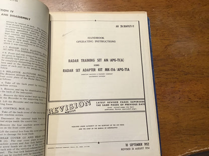 1952-55 AN/APG-T1A Radar Training Set Manuals MK-86 APG-T1A USAF Navy