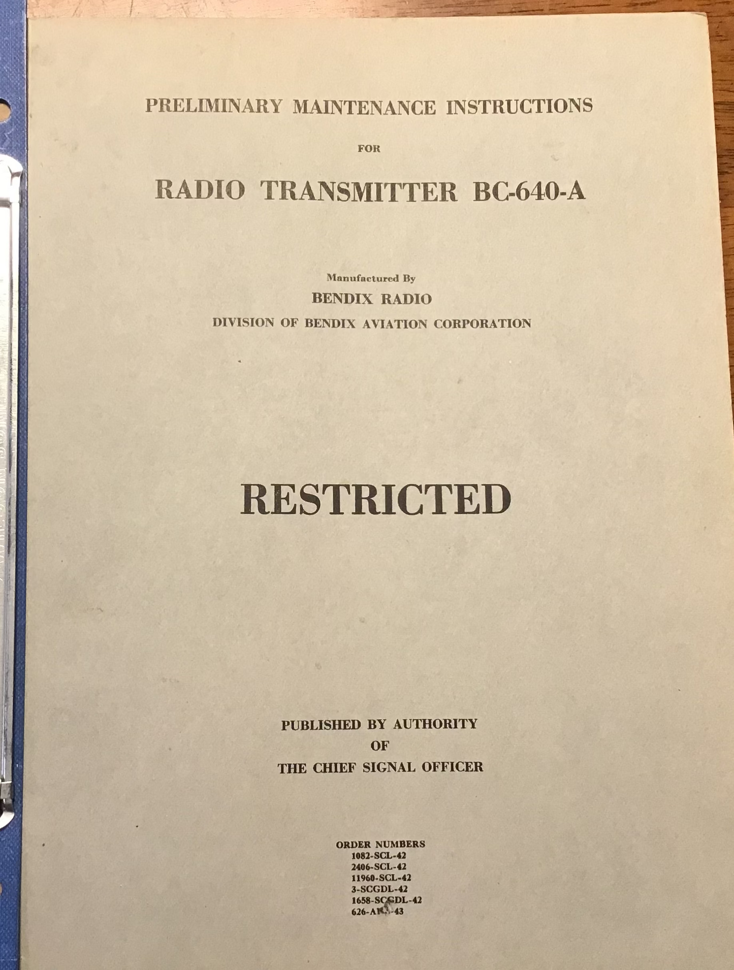 WWII Bendix BC-640-A BC-640-B Radio Transmitter Manual 1943 Restricted