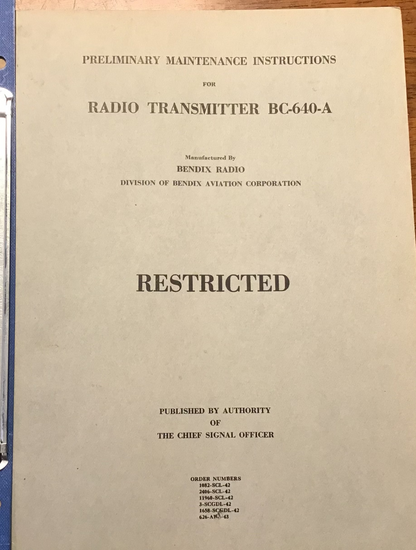 WWII Bendix BC-640-A BC-640-B Radio Transmitter Manual 1943 Restricted