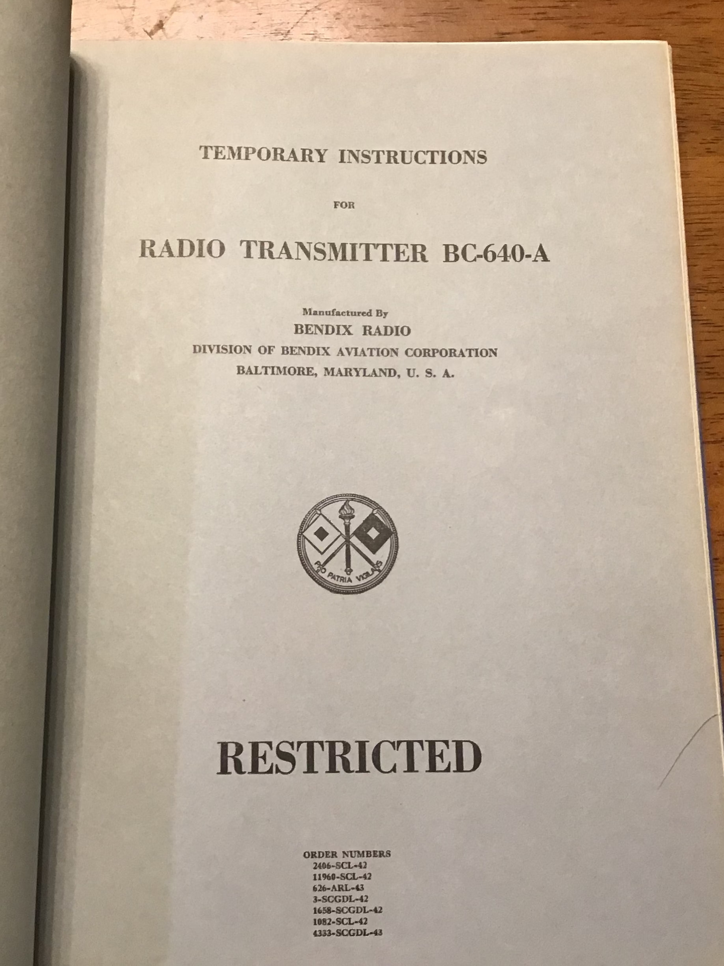 WWII Bendix BC-640-A BC-640-B Radio Transmitter Manual 1943 Restricted
