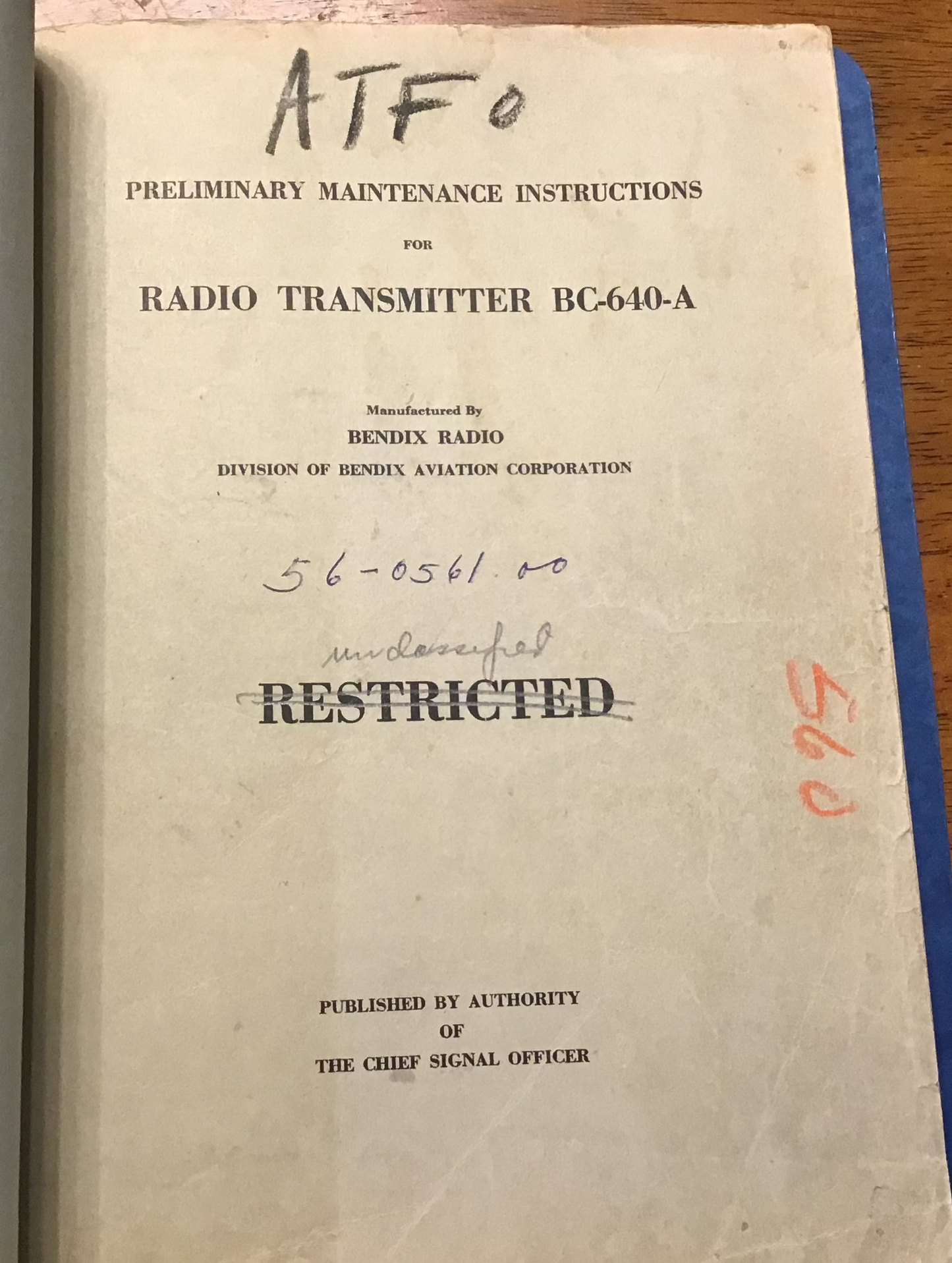 WWII Bendix BC-640-A BC-640-B Radio Transmitter Manual 1943 Restricted