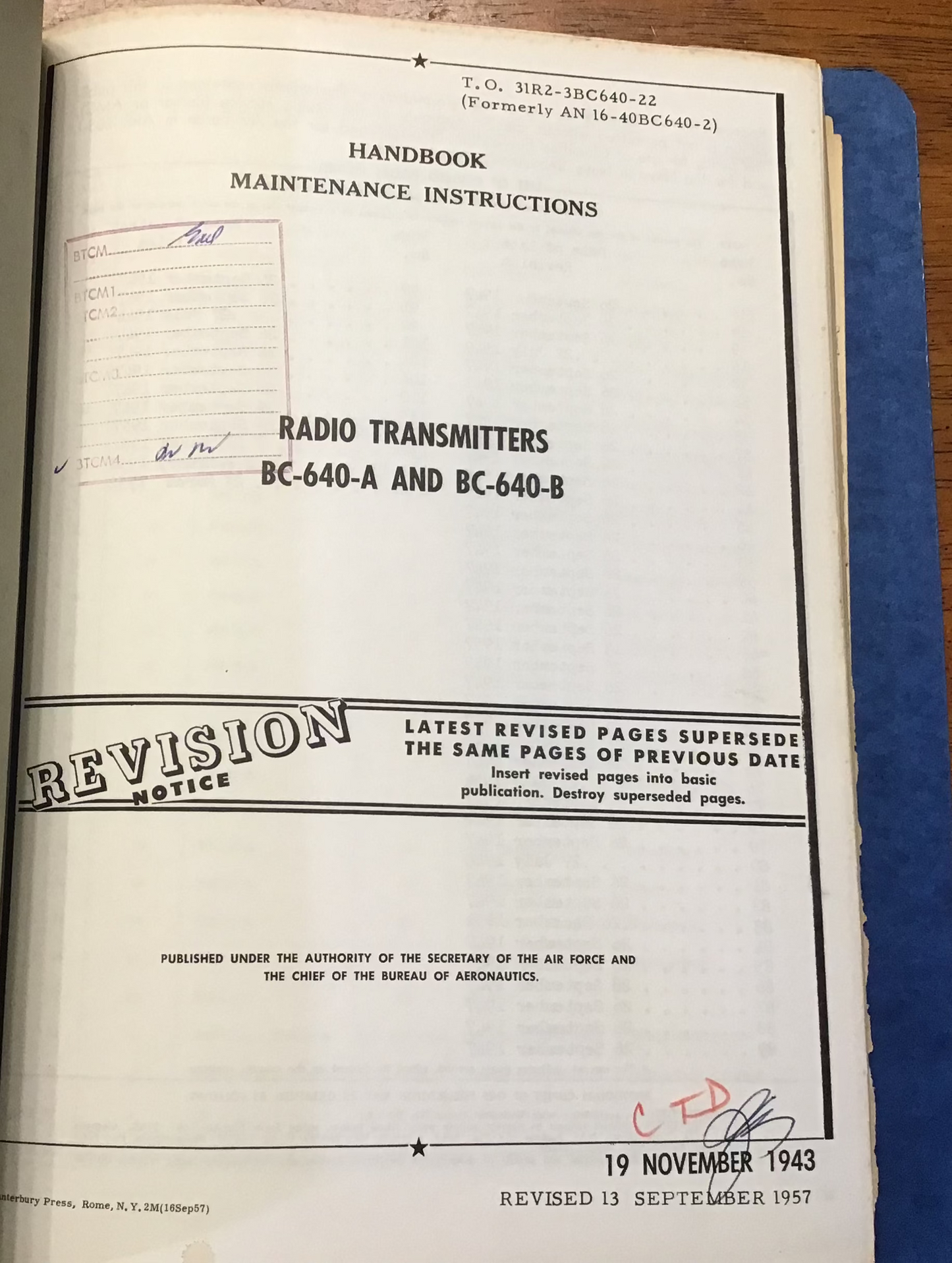 WWII Bendix BC-640-A BC-640-B Radio Transmitter Manual 1943 Restricted