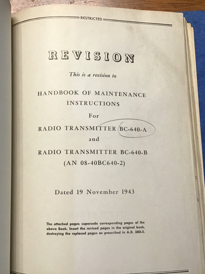WWII Bendix BC-640-A BC-640-B Radio Transmitter Manual 1943 Restricted
