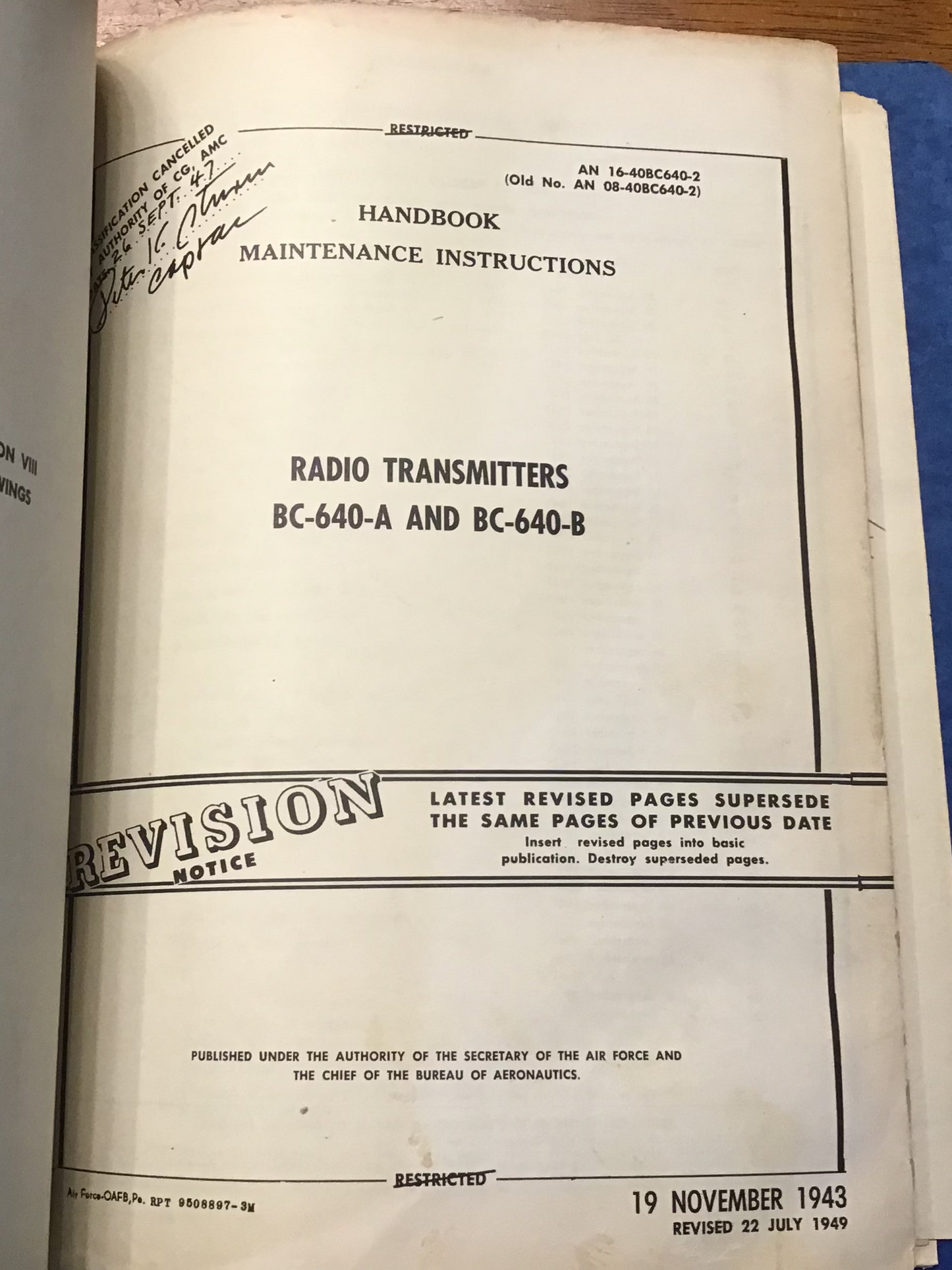 WWII Bendix BC-640-A BC-640-B Radio Transmitter Manual 1943 Restricted