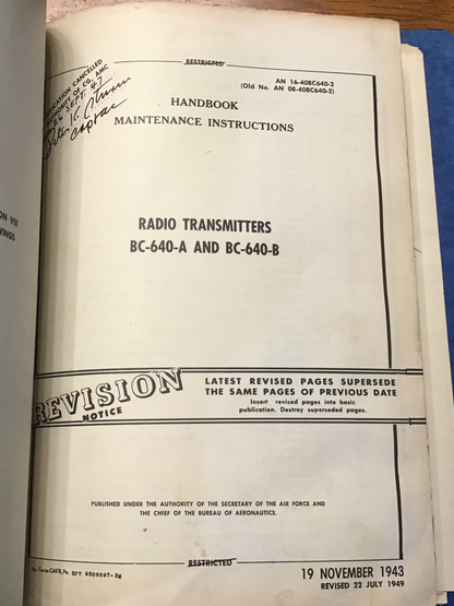 WWII Bendix BC-640-A BC-640-B Radio Transmitter Manual 1943 Restricted