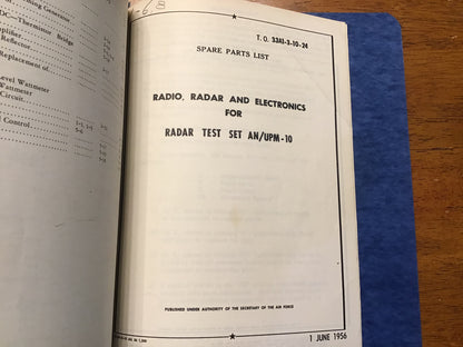 Vintage 1955 USAF AN/UPM-10 Radar Test Set Instruction Book & Parts List Manual