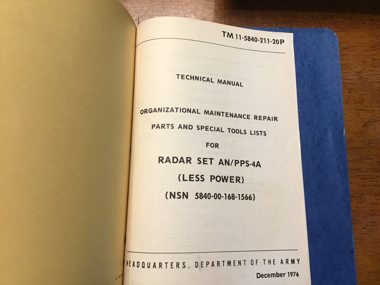 AN/PPS-4A Radar Set Technical Manual TM 11-5840-211-12 & -20P Army 1971/1976