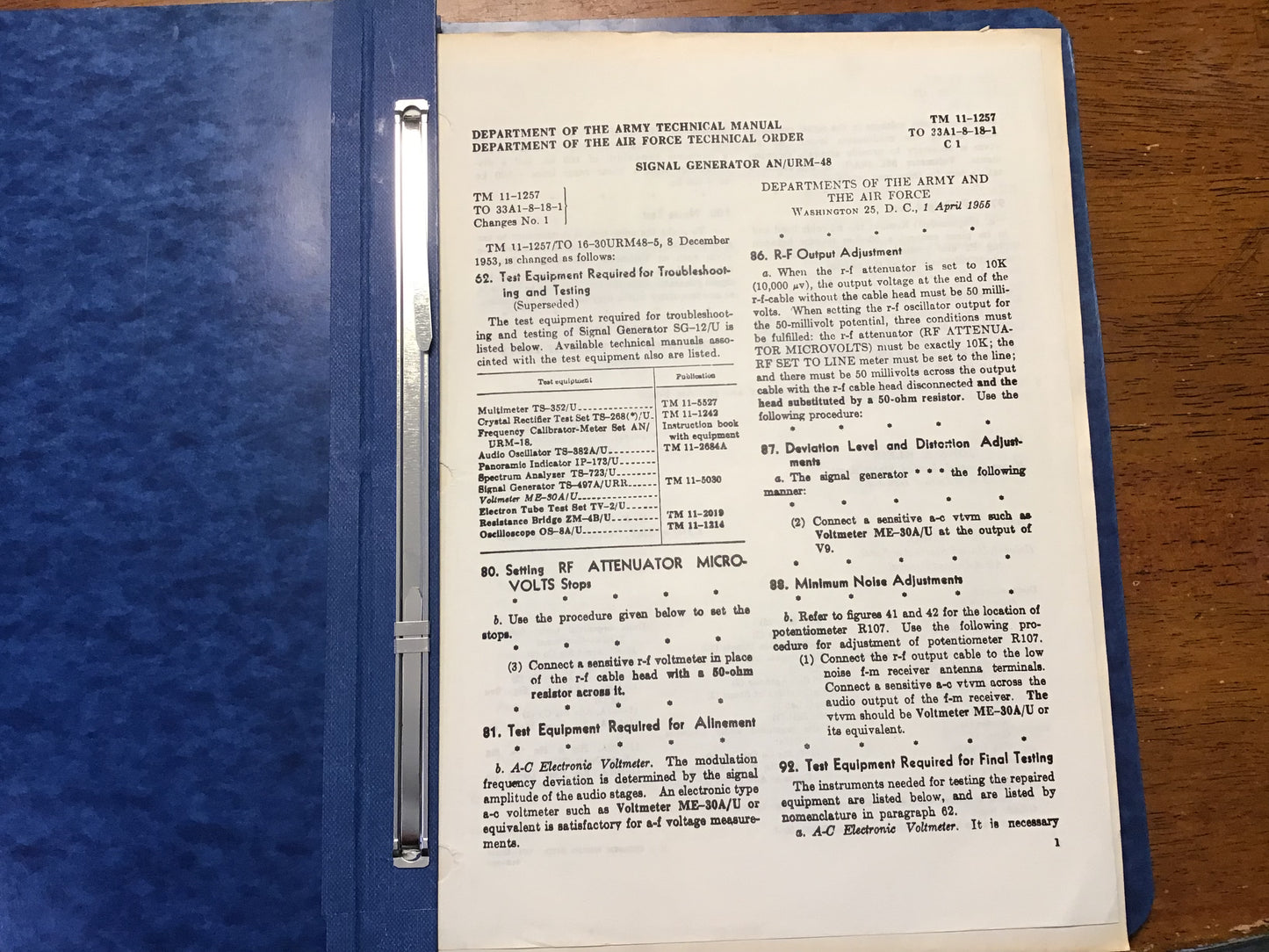 Vintage AN/URM-48 Signal Generator Manual Set TM 11-1257 Army Air Force Tech Manuals
