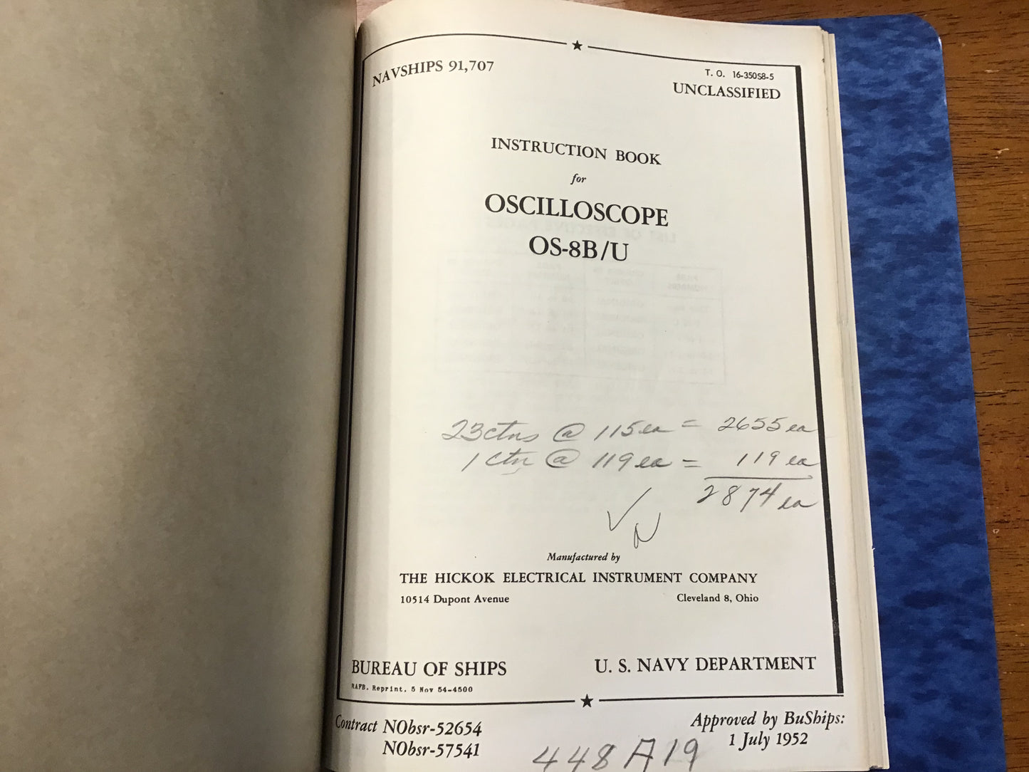Vintage U.S. Navy Oscilloscope OS-8/U & OS-8B/U NAVSHIPS Technical Manuals Hickok