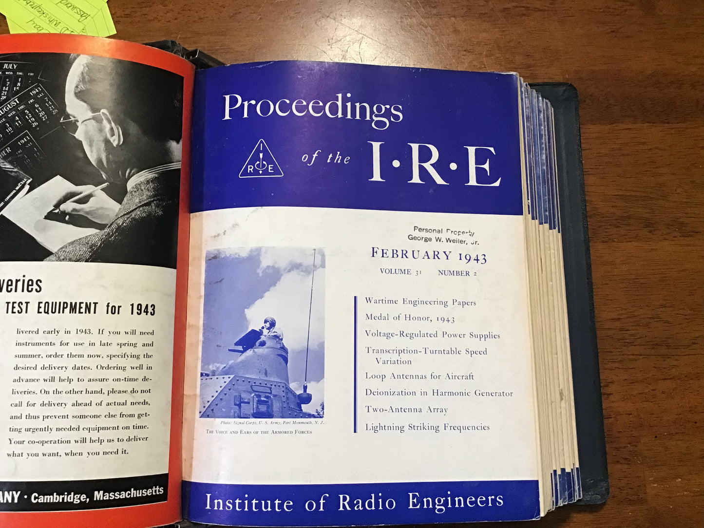 Complete 1943 Proceedings of the I.R.E. Bound Volume – All 12 Issues – WWII Radio Engineering & Radar