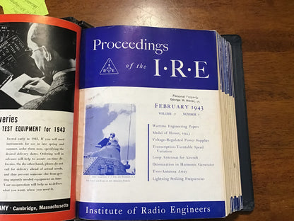 Complete 1943 Proceedings of the I.R.E. Bound Volume – All 12 Issues – WWII Radio Engineering & Radar