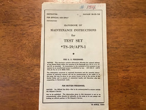 WWII 1944 Restricted TS-59/APN-1 Test Set Maintenance Manual NAVAER 08-5S-128 Radar