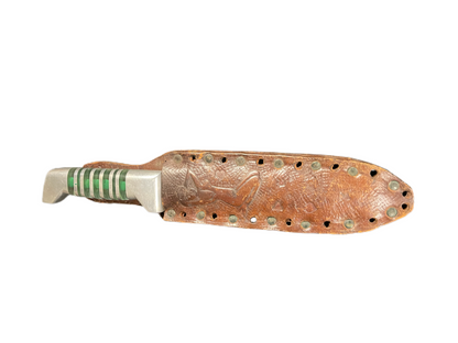 WWII Theater Knife with Custom Handle and Tooled Leather Sheath
