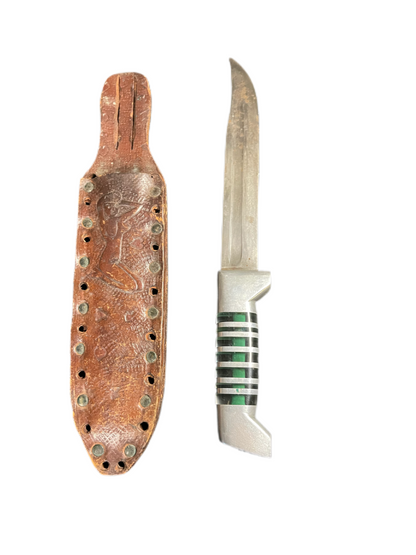 WWII Theater Knife with Custom Handle and Tooled Leather Sheath