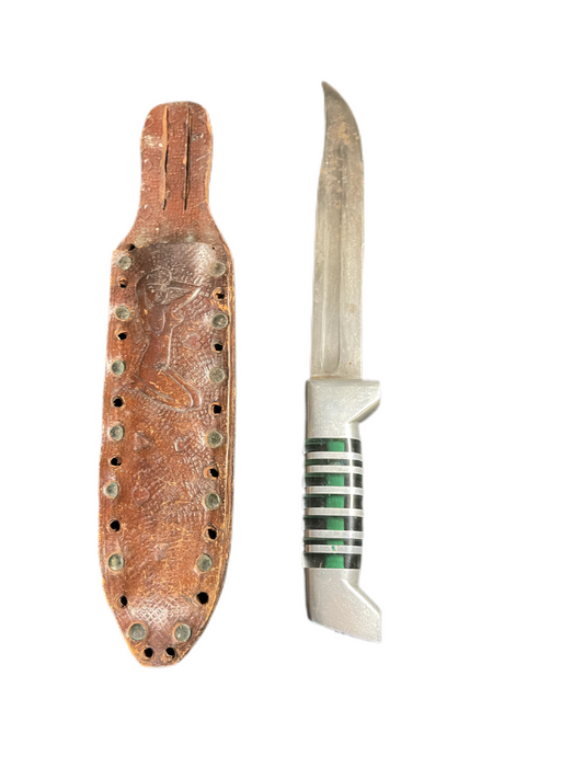 WWII Theater Knife with Custom Handle and Tooled Leather Sheath