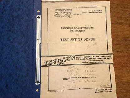 Vintage TS-147/UP Test Set Technical Manual Binder WWII Korean War Navy Air Force NAVSHIPS
