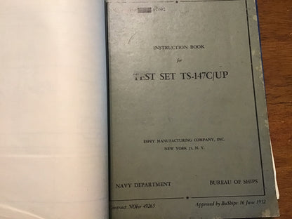 Vintage TS-147/UP Test Set Technical Manual Binder WWII Korean War Navy Air Force NAVSHIPS