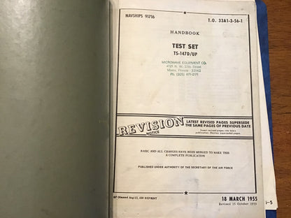 Vintage TS-147/UP Test Set Technical Manual Binder WWII Korean War Navy Air Force NAVSHIPS