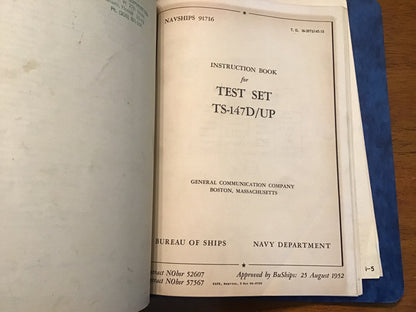 Vintage TS-147/UP Test Set Technical Manual Binder WWII Korean War Navy Air Force NAVSHIPS