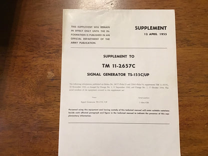 TM 11-2657C Signal Generator TS-155C/UP Manual + 1949/1955 Army Supplements