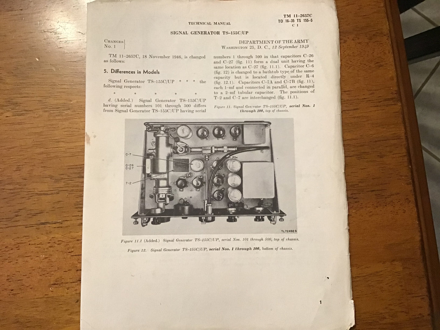 TM 11-2657C Signal Generator TS-155C/UP Manual + 1949/1955 Army Supplements
