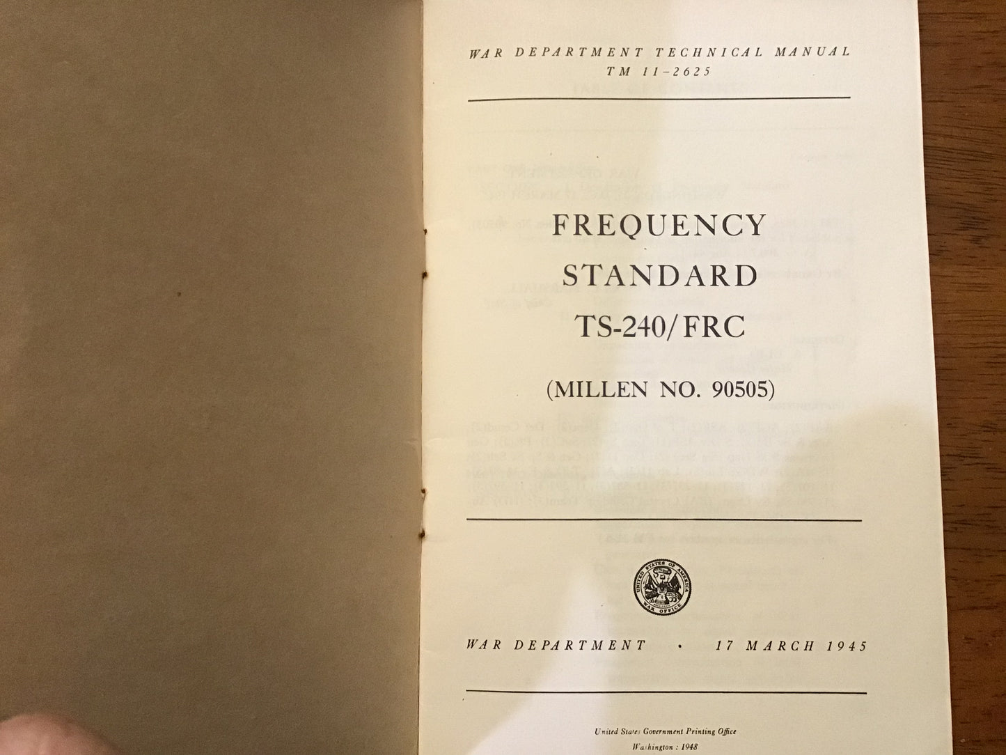 TM 11-2625 Frequency Standard TS-240/FRC Millen No. 90505 Manual WWII 1945