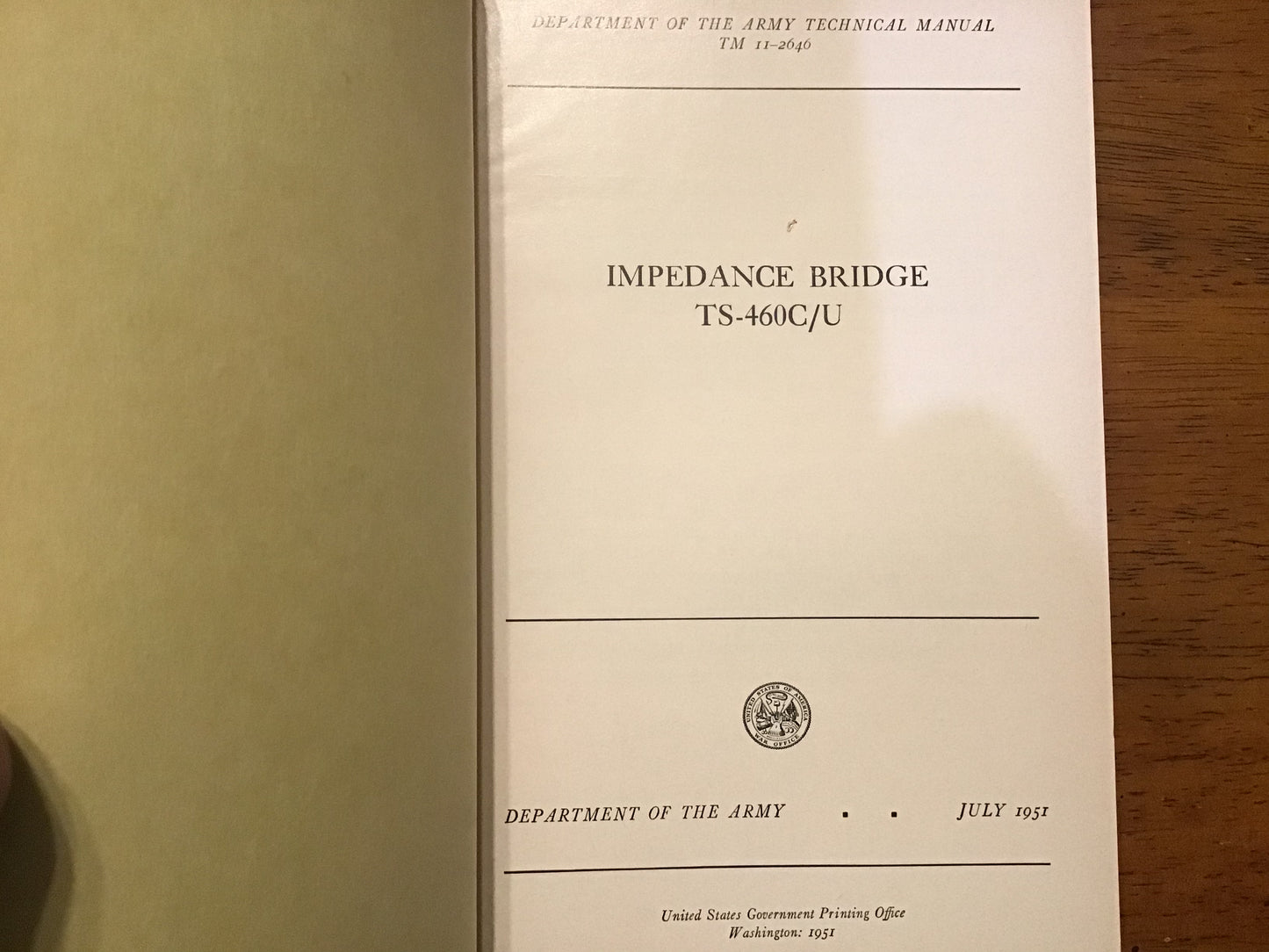 TM 11-2646 Impedance Bridge TS-460C/U Army Technical Manual July 1951 Original