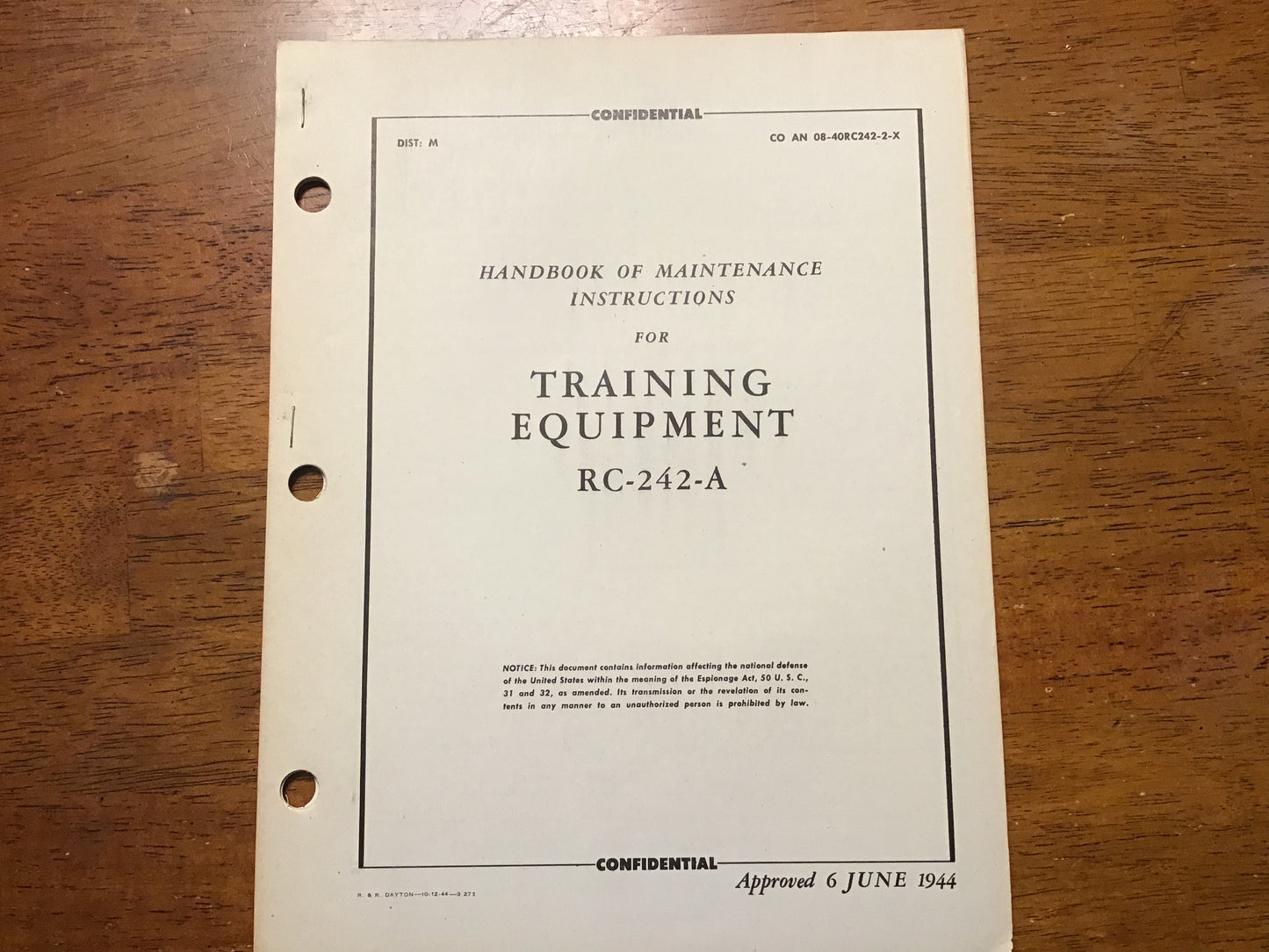 WWII RC-242-A Training Equipment Manual 1944 LORAN Navigation AN/APN-4 Radar CONFIDENTIAL