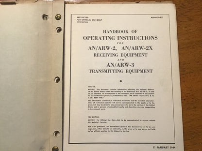 WWII AN/ARW-2 AN/ARW-2X AN/ARW-3 Operating Instructions Manual 1944 Original Restricted