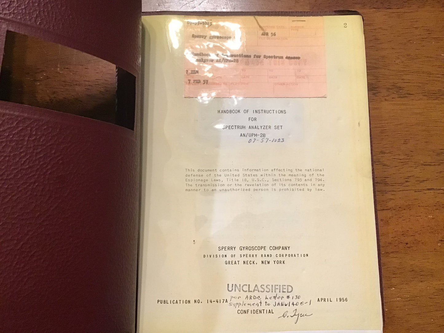 1956 Sperry AN/UPM-28 Spectrum Analyzer Set Handbook Manual Radar Test Equipment WWII Cold War