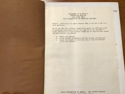 WWII US Navy TBS-6 Radio Transmitting & Receiving Equipment Manual RCA 1943 Restricted