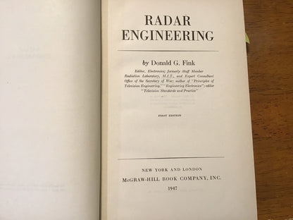 Radar Engineering Donald G. Fink 1947 First Edition McGraw-Hill WWII Radar Reference
