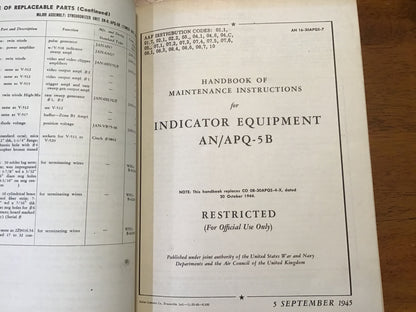 WWII AN/APQ-5B Radar Indicator Equipment Manual Set 1945 Parts & Maintenance AAF