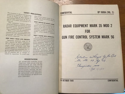 1949 US Navy Radar Equipment Mark 35 Mod 2 Gun Fire Control System Mark 56 Manual OP-1600A