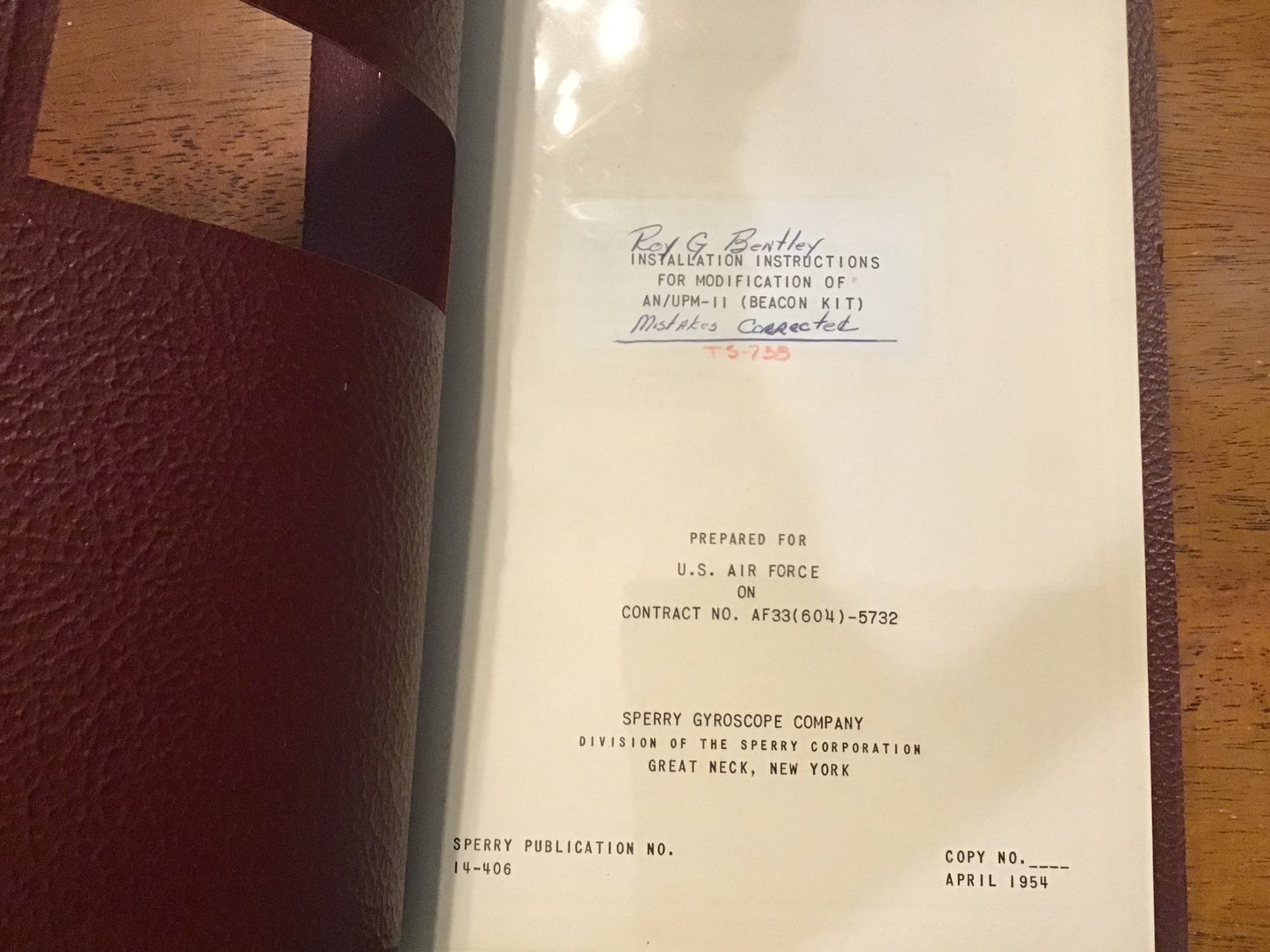 1954 Sperry AN/UPM-11 Beacon Kit Installation Instructions Manual USAF Radar Avionics