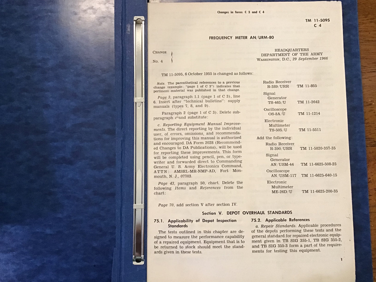 1955 TM 11-5095 Frequency Meter AN/URM-80 Army Technical Manual w/ 1966 Change Pages
