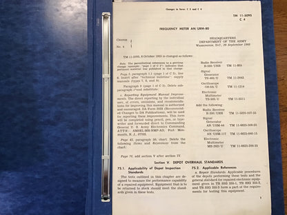 1955 TM 11-5095 Frequency Meter AN/URM-80 Army Technical Manual w/ 1966 Change Pages