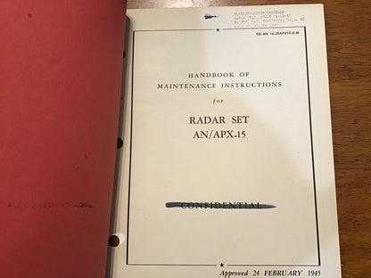 WWII USAAF AN/APX-15 Radar Set Maintenance Manual T.O. 16-30APX15-2-M 1945 Original