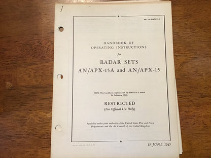 WWII USAAF AN/APX-15 & AN/APX-15A Radar Set Operating Instructions Manual 1945 Original