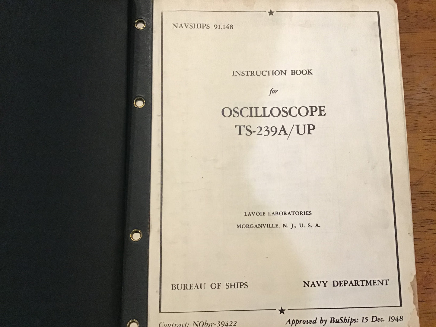 Vintage NAVSHIPS 91148 Oscilloscope TS-239A/UP Instruction Book 1948 Navy Manual