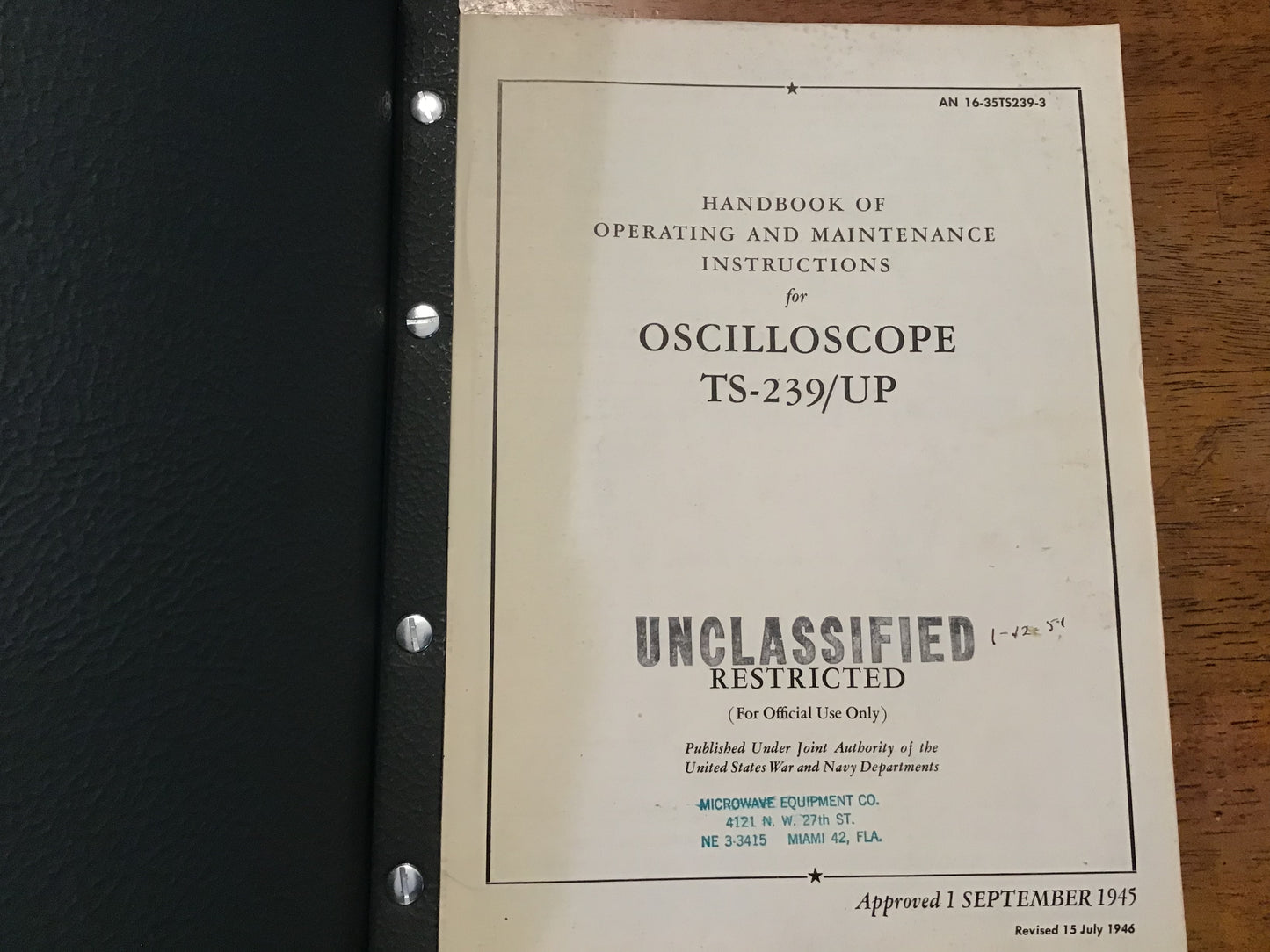 WWII TS-239/UP Oscilloscope Operating & Maintenance Manual AN 16-35TS239-3 1946 Original
