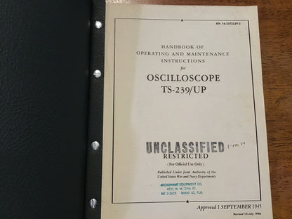 WWII TS-239/UP Oscilloscope Operating & Maintenance Manual AN 16-35TS239-3 1946 Original