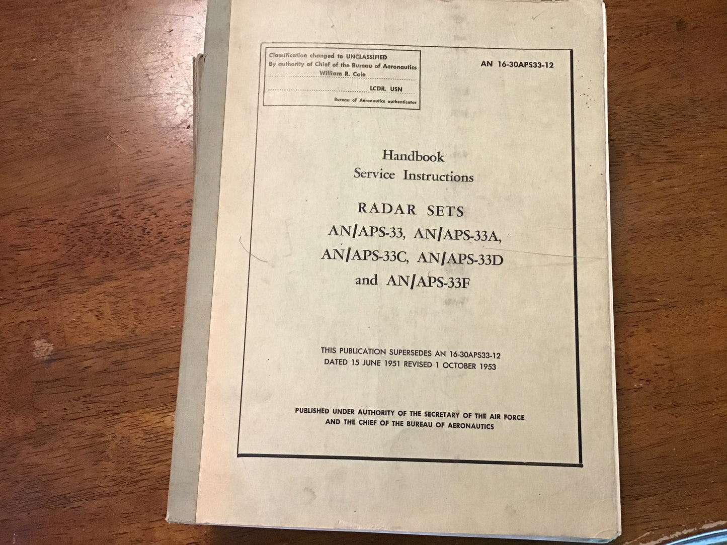 1956 AN/APS-33 Radar Service Manual AN 16-30APS33-12 USAF Navy Technical Handbook Original