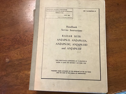 1956 AN/APS-33 Radar Service Manual AN 16-30APS33-12 USAF Navy Technical Handbook Original